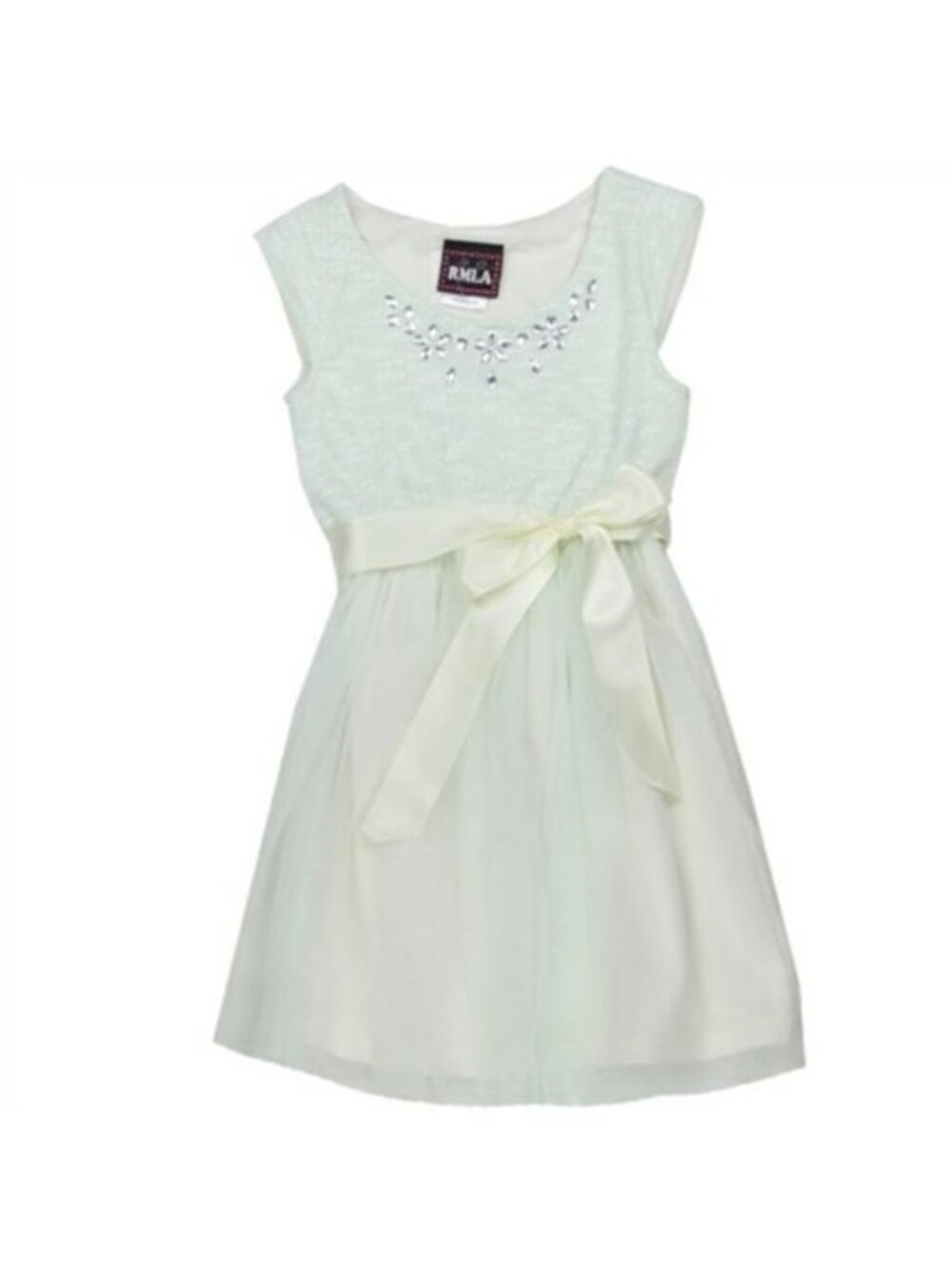 RMLA Girls Holiday Dress with sweater knit upper and jewels, mint green size 4T*